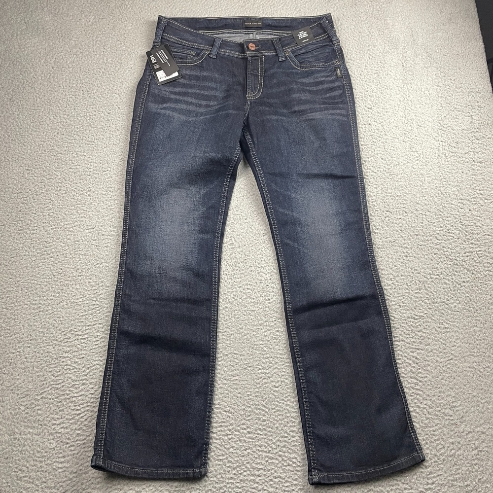New Silver Jeans Womens 34x31 Blue Suki Curvy Fit Mid Rise Slim Bootcut Denim